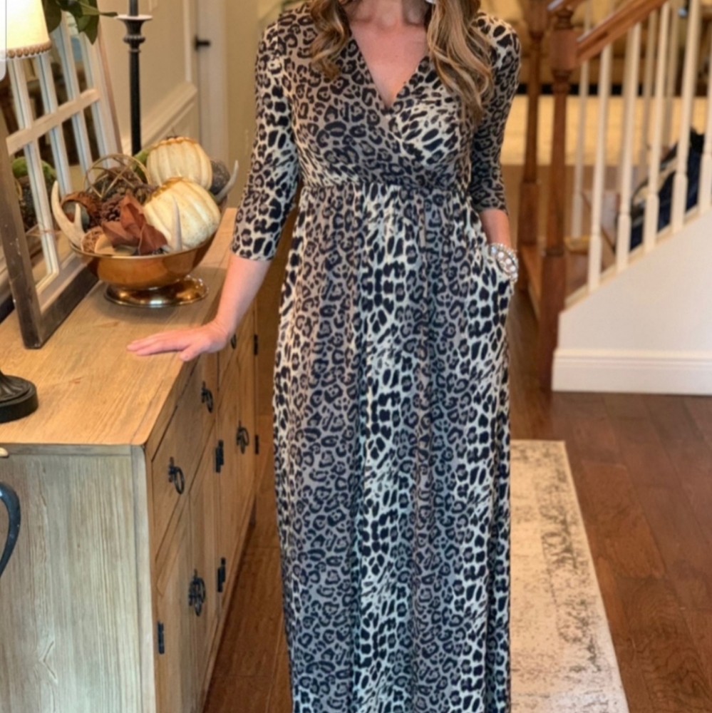 New Long Sleeve Animal Print Maxi Dress